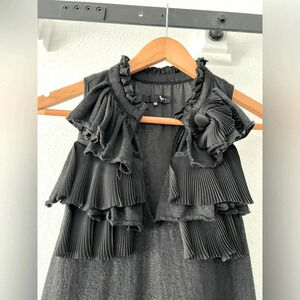 Black mini dress or swing tunic top, M, Lined and pleated ruffles are so unique​